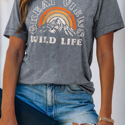 Letters Printed Short Sleeve Graphic T Shirt