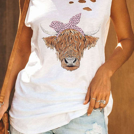 Broken Hole Detail Sleeveless Crew Neck Tank Top