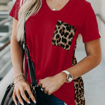 Wihte Leopard Printed Splicing T-Shirt