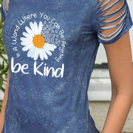 Daisy Letter Print Cut-out Short Sleeve T-shirt