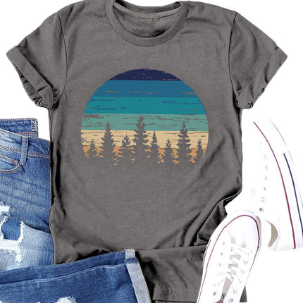 Floral Print Round Neck Short Sleeve Tunic Top