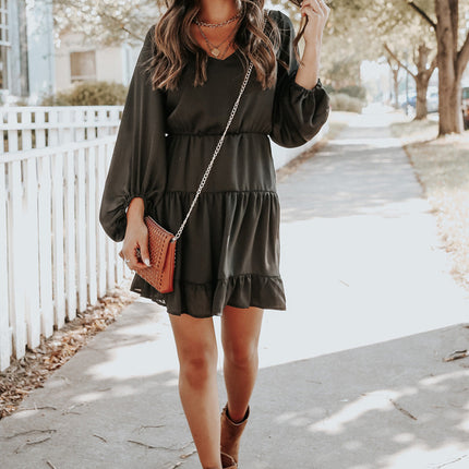 Tiered Ruffle Balloon Sleeve Mini Dress