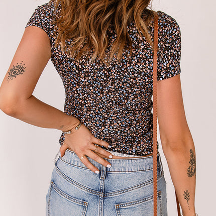 Floral Print Buttoned Sheath Short Sleeve Top