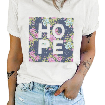 Floral Print Round Neck Short Sleeve Tunic Top