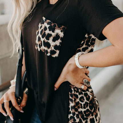 Wihte Leopard Printed Splicing T-Shirt