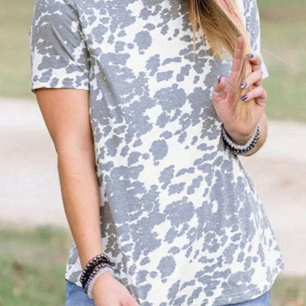 Crochet Lace Patchwork Cow Print Short Sleeve T-shirt