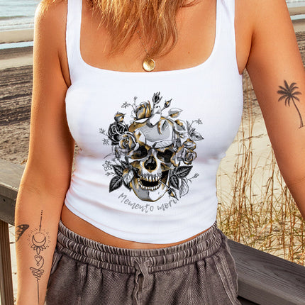 Ribbed Knit Skinny Square Neck Tank Top