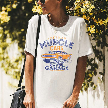 Casual Letter and Car Print Graphic Tee