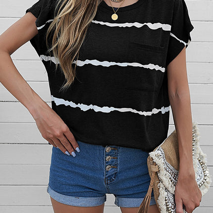 Gradient Color Short Sleeve T-Shirt with Pocket