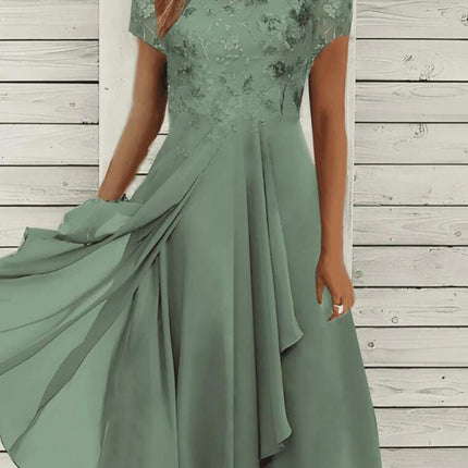 Chiffon Panel Round Neck Sequin Print Dress