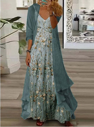 Two-piece printed chiffon suspender dress