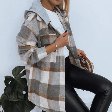 Everyday Front Pocket Plaid Hoodie Cardigan Jacket