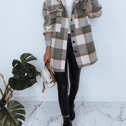 Everyday Front Pocket Plaid Hoodie Cardigan Jacket