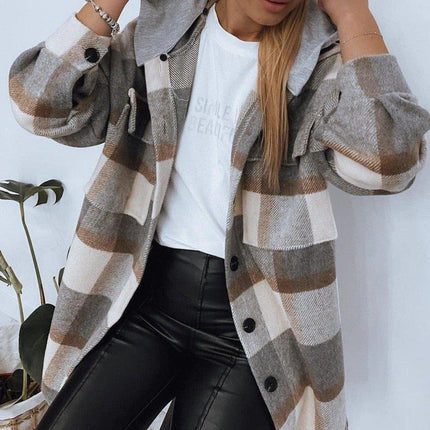 Everyday Front Pocket Plaid Hoodie Cardigan Jacket