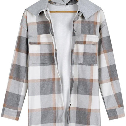 Everyday Front Pocket Plaid Hoodie Cardigan Jacket