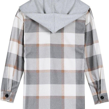 Everyday Front Pocket Plaid Hoodie Cardigan Jacket