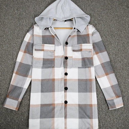 Everyday Front Pocket Plaid Hoodie Cardigan Jacket