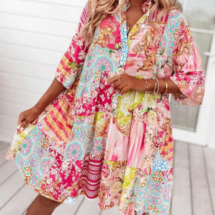 Sweet Pink 3/4 Sleeve Mini Dress