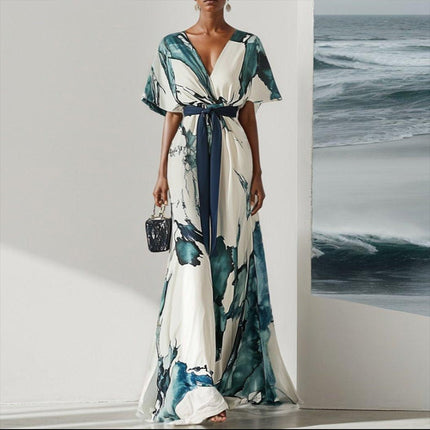 Trendy V-Neck Short Sleeve Maxi Dress