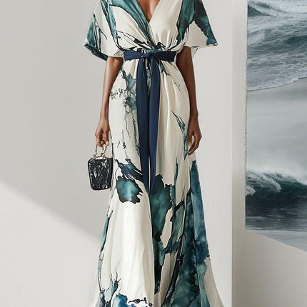 Trendy V-Neck Short Sleeve Maxi Dress