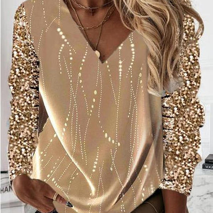 Golden Goddess V-Neck Long Sleeve Top