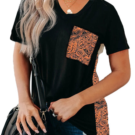 Wihte Leopard Printed Splicing T-Shirt