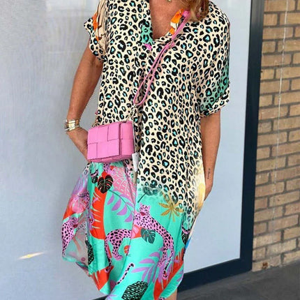 Boho Casual Leopard Print Short Sleeve Dress