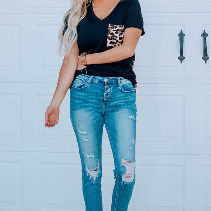 Wihte Leopard Printed Splicing T-Shirt