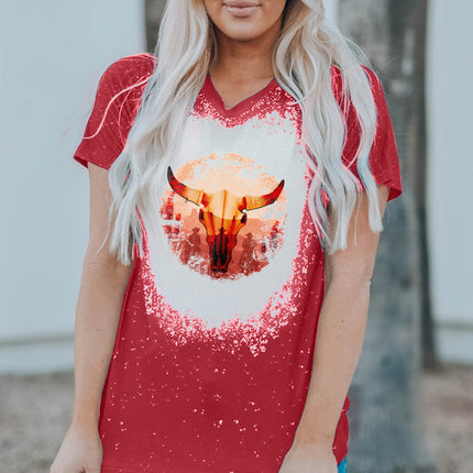 Western Pattern Leopard Letter Print Short Sleeve T-shirt