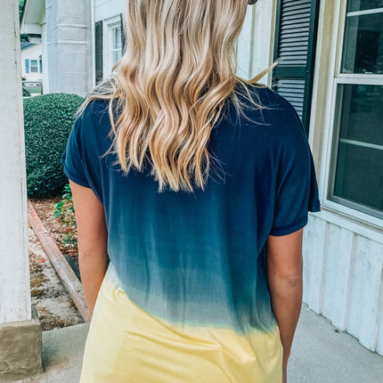 Gradient Color Block V Neck T Shirt