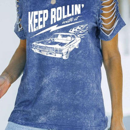 Daisy Letter Print Cut-out Short Sleeve T-shirt