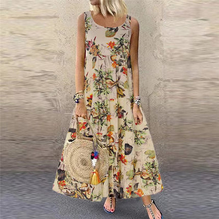 Youthful Plant Floral Print Midi Dress