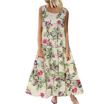 Youthful Plant Floral Print Midi Dress