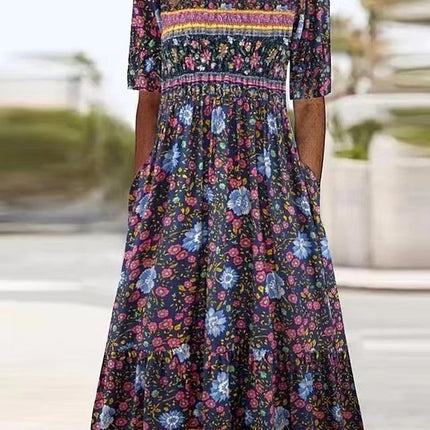 Boho Floral Midi Dress