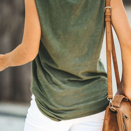 Broken Hole Detail Sleeveless Crew Neck Tank Top