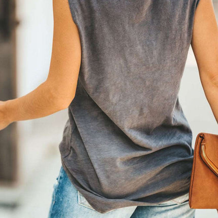 Broken Hole Detail Sleeveless Crew Neck Tank Top