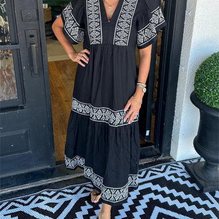 V-Neck Boho Maxi Dress