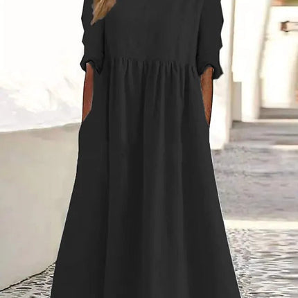 Cool Black Plain Midi Dress