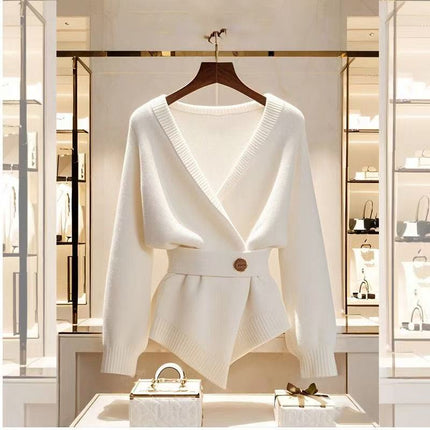 High-end knitted white sweater cardigan jacket