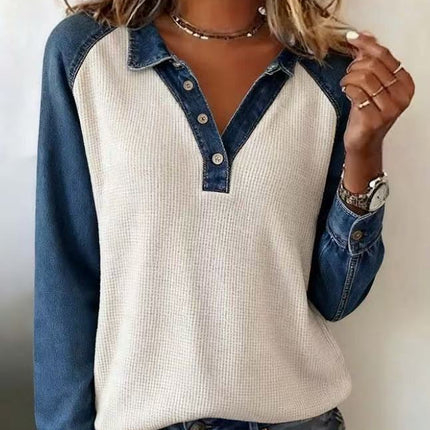 Casual Denim Waffle Shirt Top