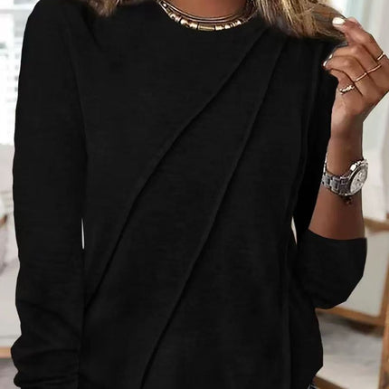 Crew Neck Pleated Long Sleeve Top