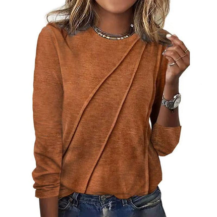 Crew Neck Pleated Long Sleeve Top