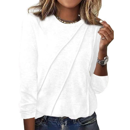 Crew Neck Pleated Long Sleeve Top