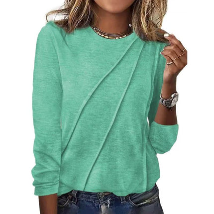 Crew Neck Pleated Long Sleeve Top