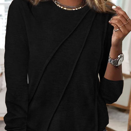 Crew Neck Pleated Long Sleeve Top