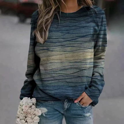 Rendered Print Long Sleeve Crew Neck Sweatshirt Top