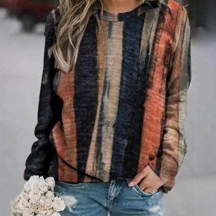 Rendered Print Long Sleeve Crew Neck Sweatshirt Top