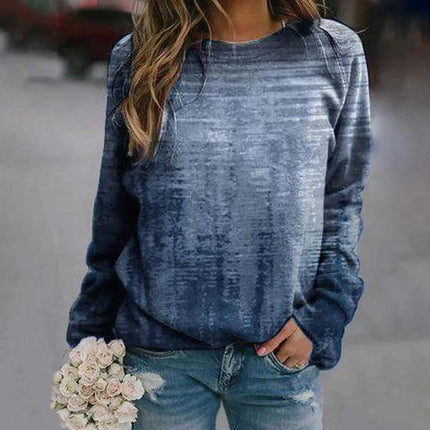 Rendered Print Long Sleeve Crew Neck Sweatshirt Top