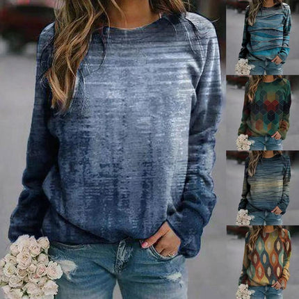 Rendered Print Long Sleeve Crew Neck Sweatshirt Top