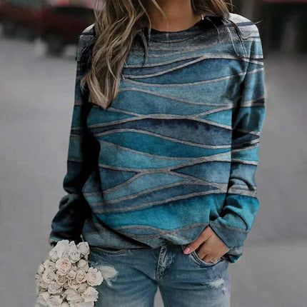 Rendered Print Long Sleeve Crew Neck Sweatshirt Top